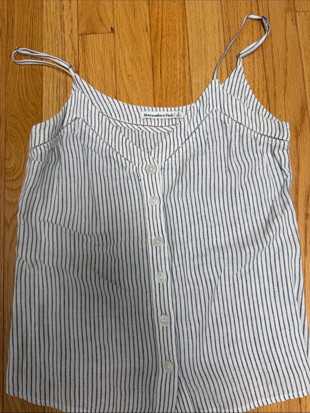 Abercrombie & Fitch White Cami with Navy Pinstripes and Front Buttons Small